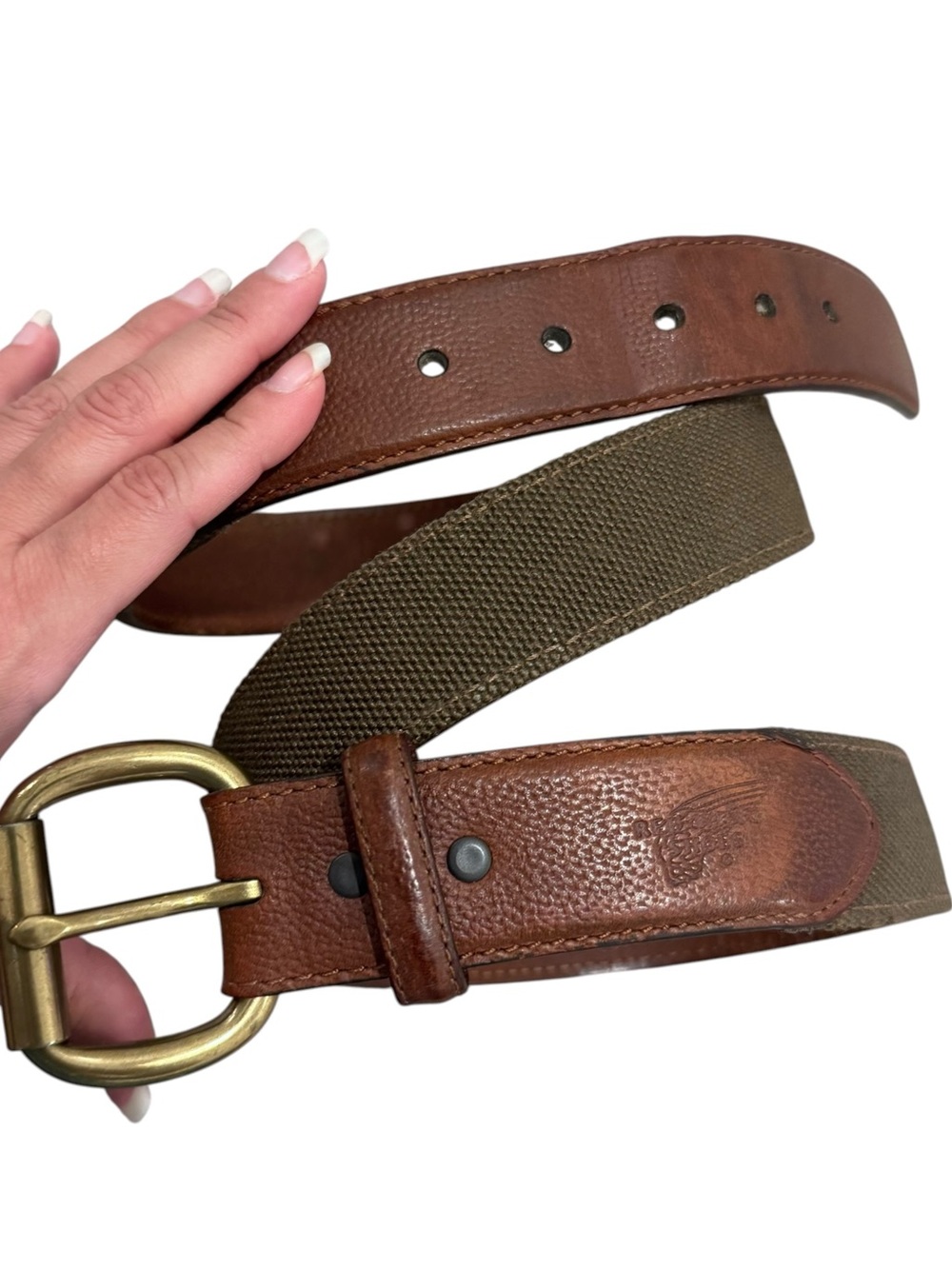 Red Wing Leather Belt Size 44 Brown Green Solid Brass 96544